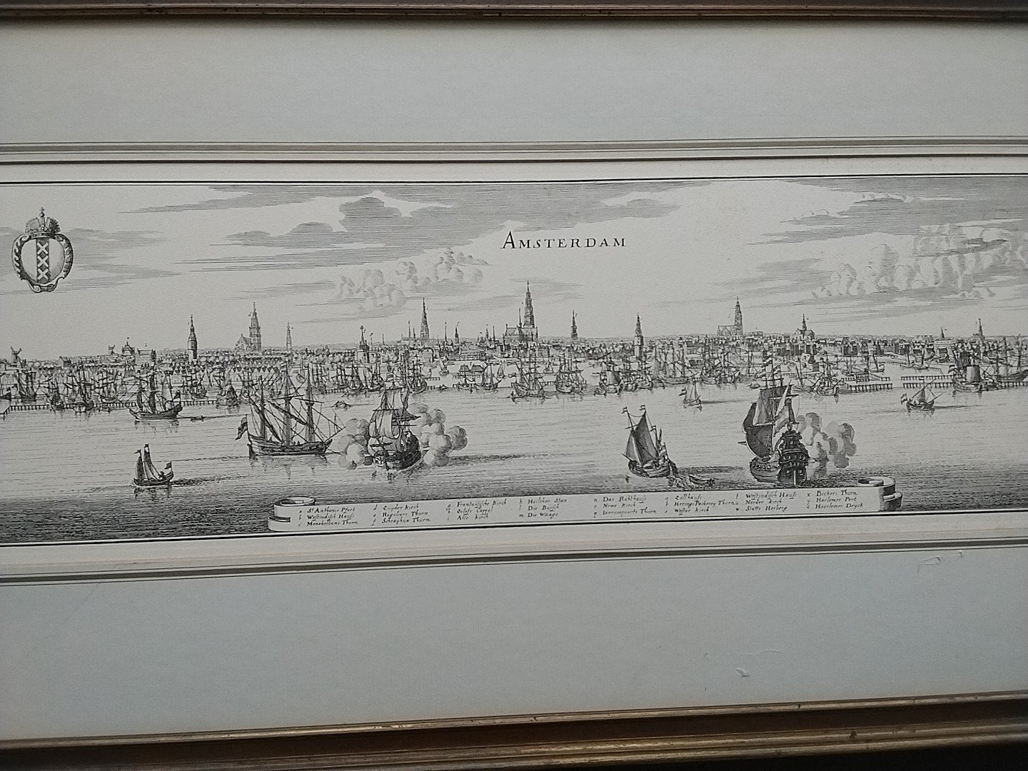 Antieke Gravure Amsterdam Stadsgezicht 17e/18e Eeuw, Antiek en Kunst, Ingelijst, Stadsgezicht, Ophalen of Verzenden, Gravure