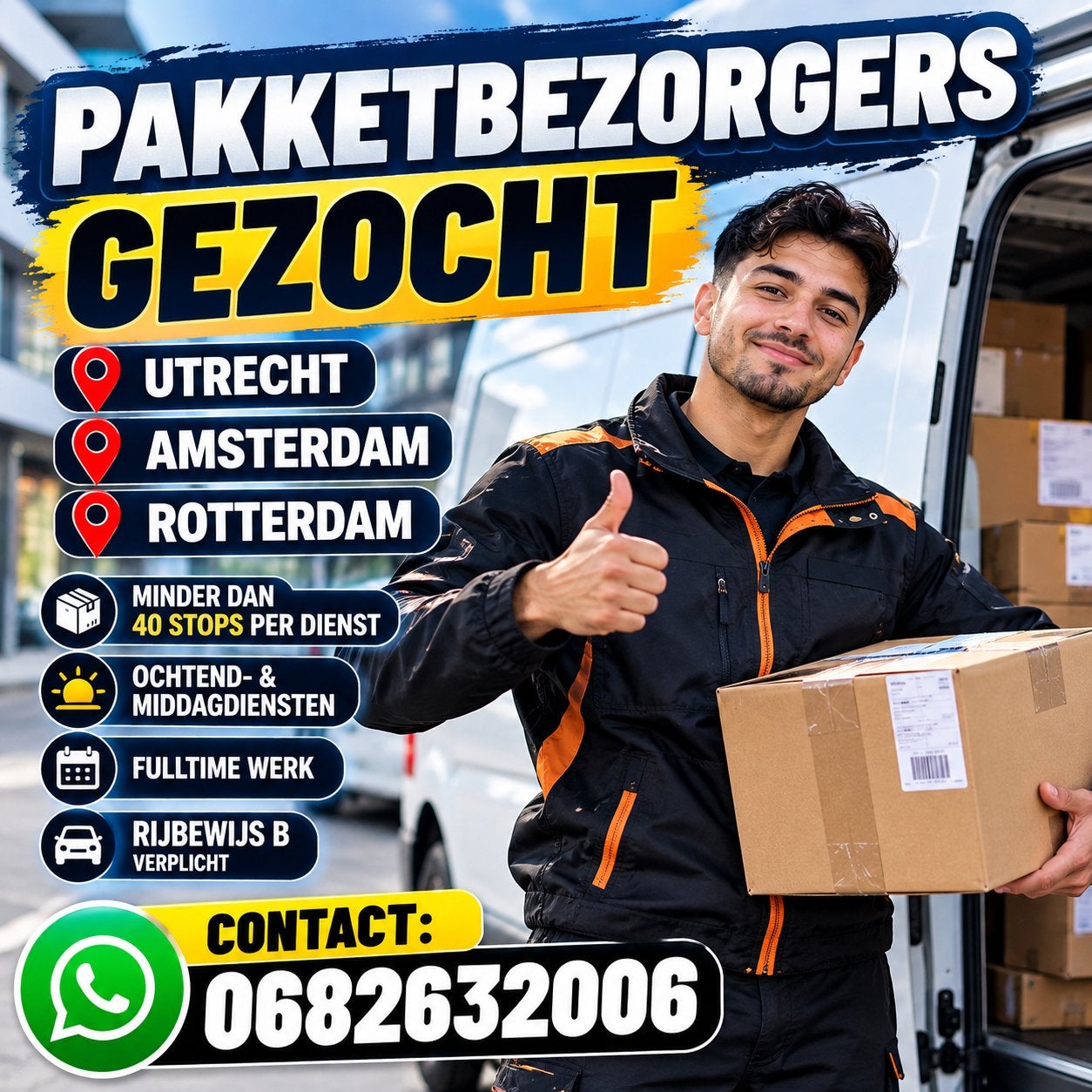 Pakketbezorgs gezocht: Amsterdam, Rotterdam, Utrecht, Vacatures