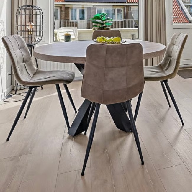Ronde Eettafel met vier stoelen diameter 130 cm, Ophalen, 100 tot 150 cm, Rond, Zo goed als nieuw