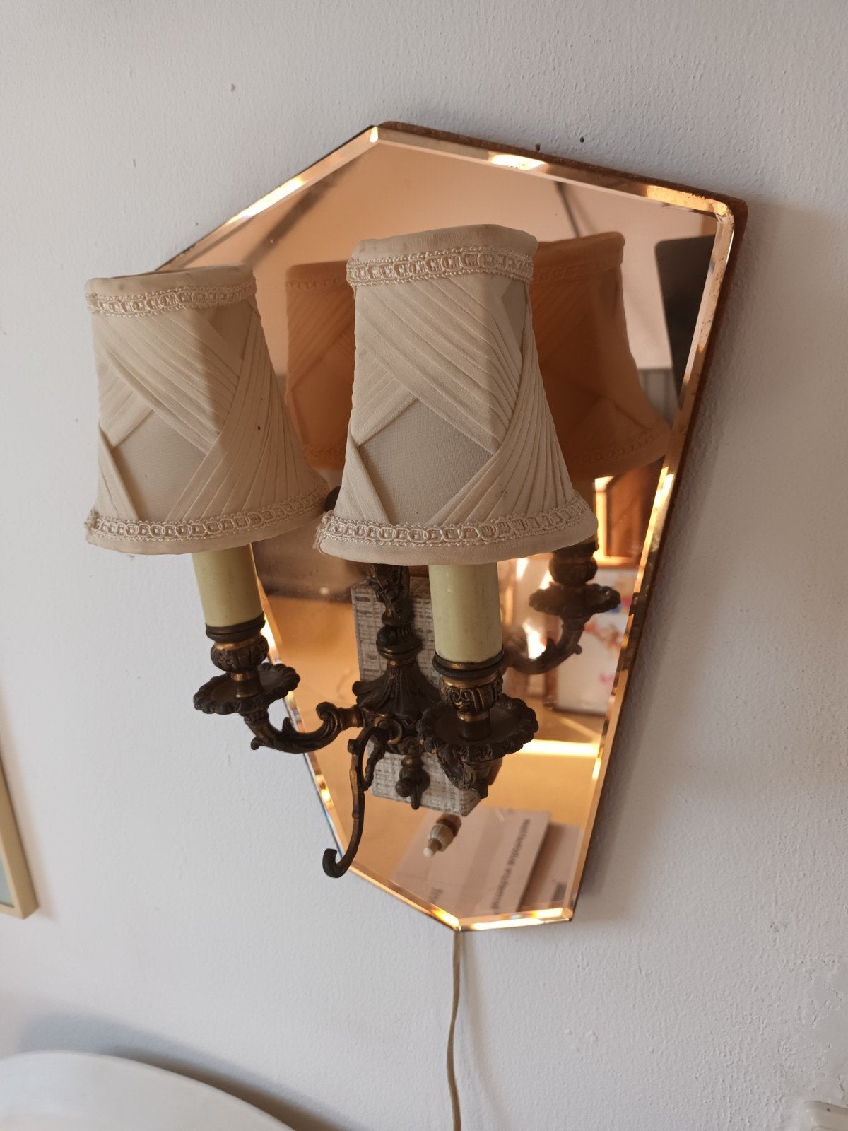 Vintage spiegel wandlamp - Hollywood Regency/Barok stijl, Ophalen of Verzenden