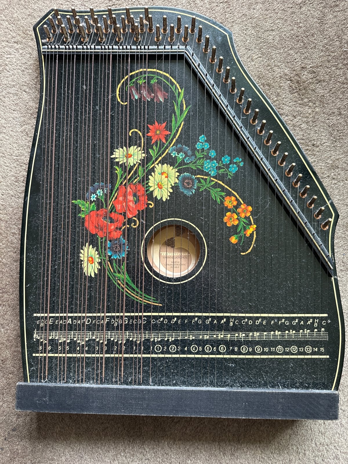 Vintage Autoharp/Citer met bloemmotief - Zwart, Ophalen of Verzenden, Zo goed als nieuw, Citer