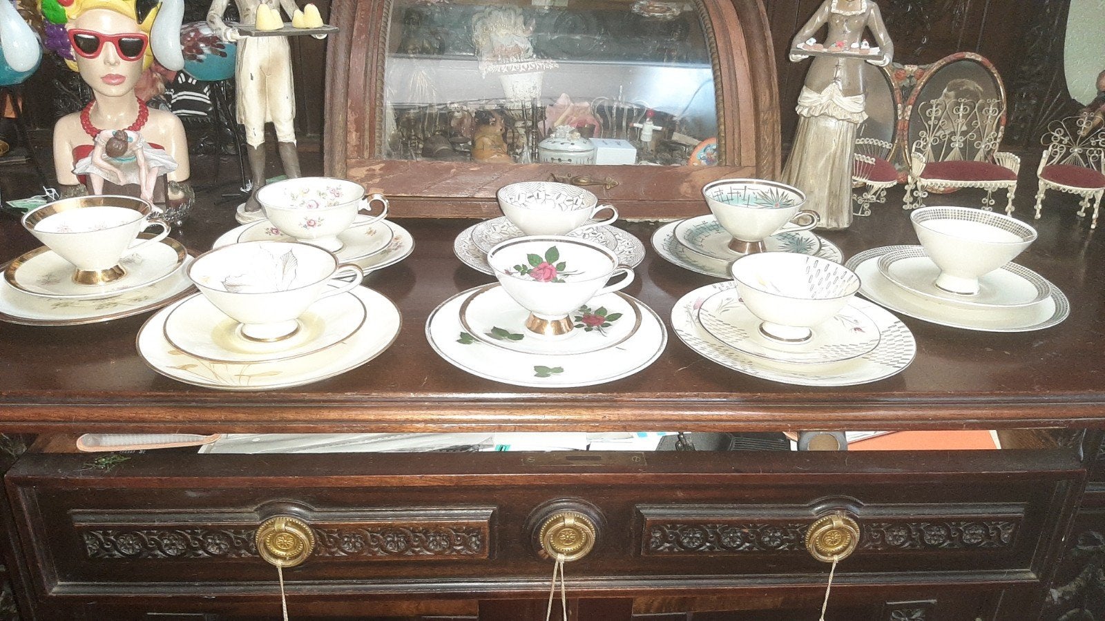 Een verzameling petit dejeuner jaren 50 ontbijtset brocante, Ophalen of Verzenden