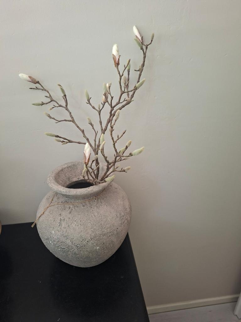 Terra pot met magnolia, Huis en Inrichting, Woonaccessoires | Kunstplanten en Kunstbloemen, Ophalen, Beige, 35 cm, Kunstbloem