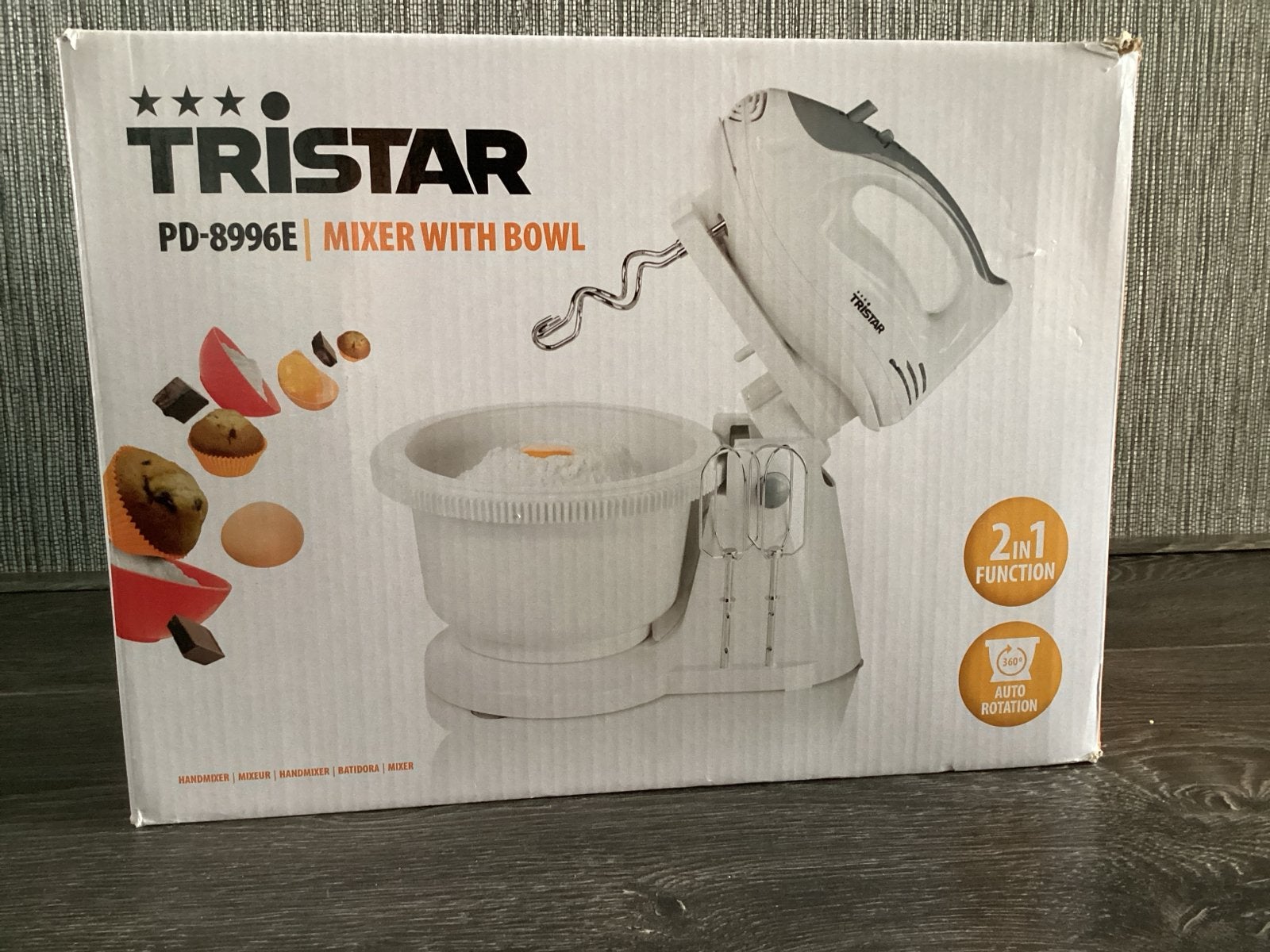 Tristar PD-8996E Mixer met Kom - 2-in-1 Handmixer/Standmixer, Witgoed en Apparatuur, Keukenmixers, Nieuw, 2 tot 3 liter, 3 snelheden of meer