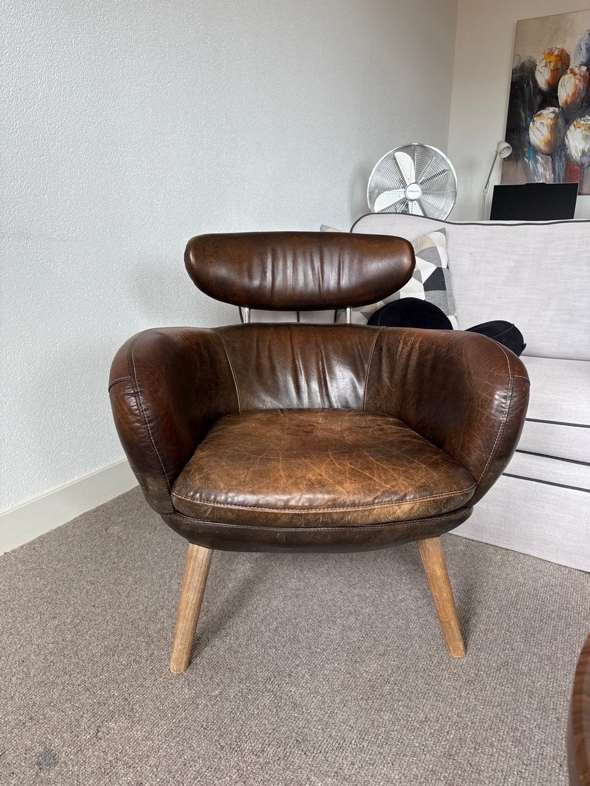 Comfortabele leren fauteuil - Vintage stijl, Ophalen, Gebruikt, Bruin, Leer