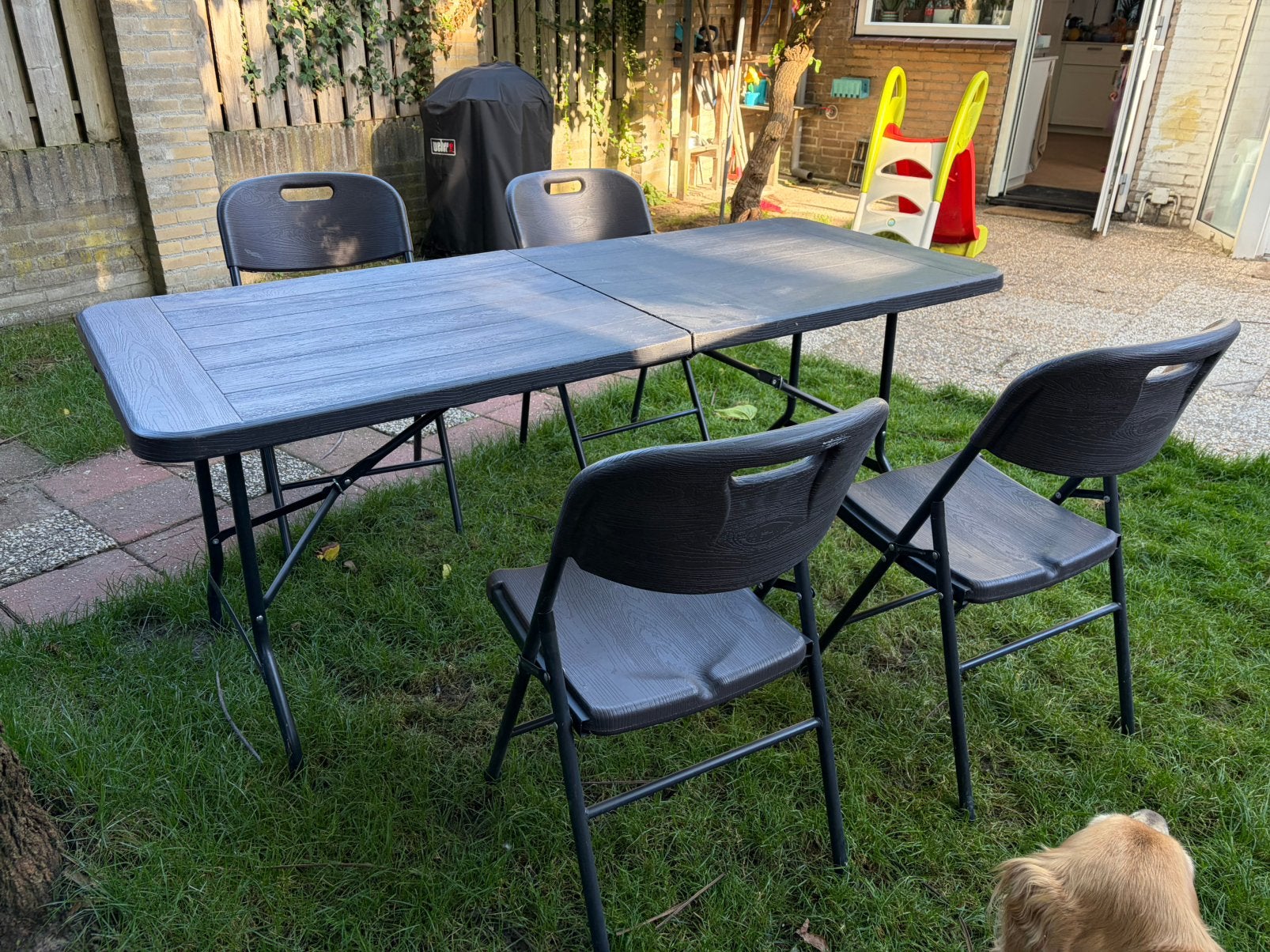 2 Folding garden table (180cm) with 8 folding chairs, Tuin en Terras, 4 zitplaatsen, Kunststof, Ophalen of Verzenden, Zo goed als nieuw