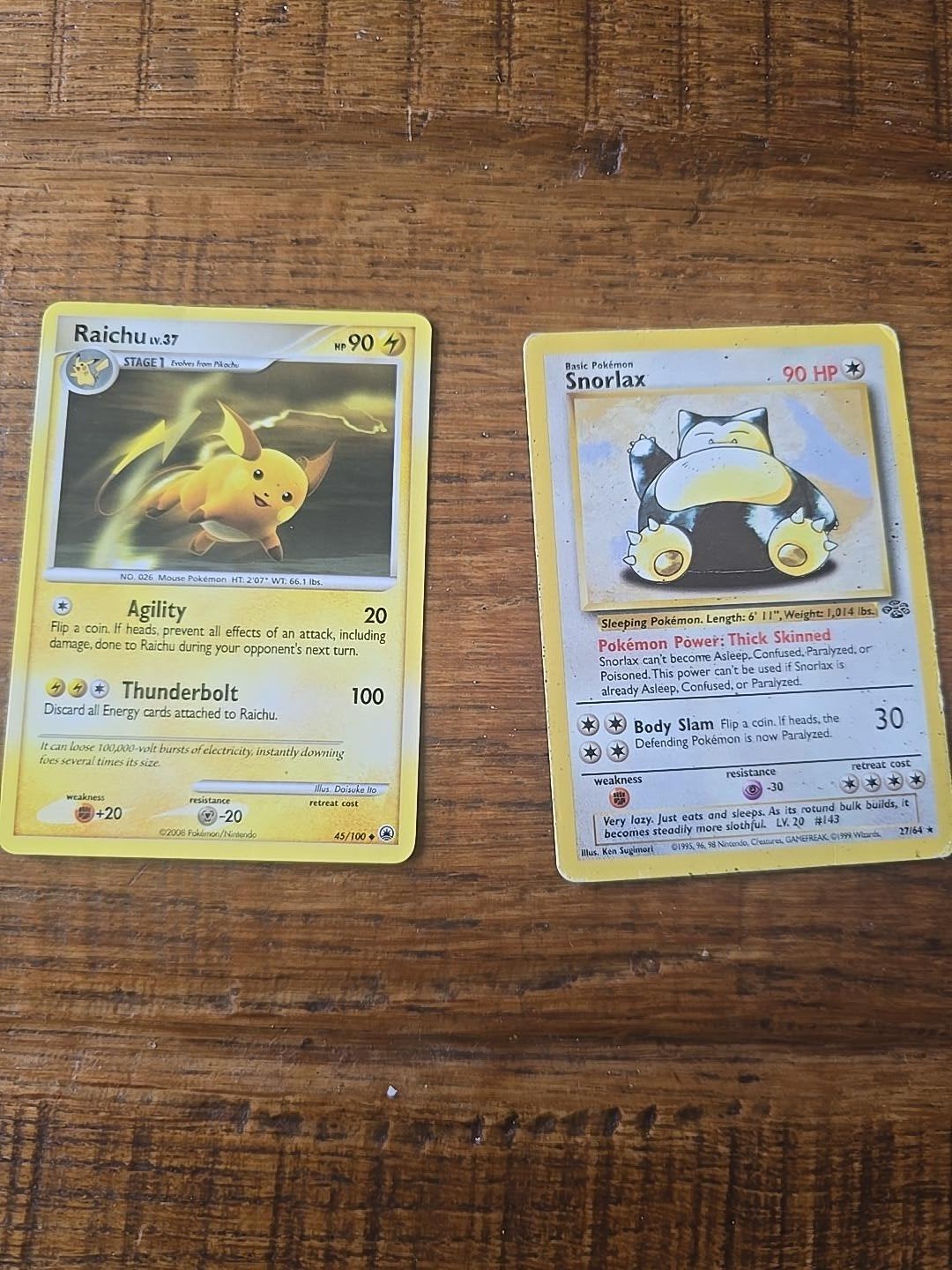 Pokémon Snorlax 27/64 Jungle 1999 & Raichu 45/100 – Vintage, Ophalen of Verzenden, Gebruikt, Meerdere kaarten