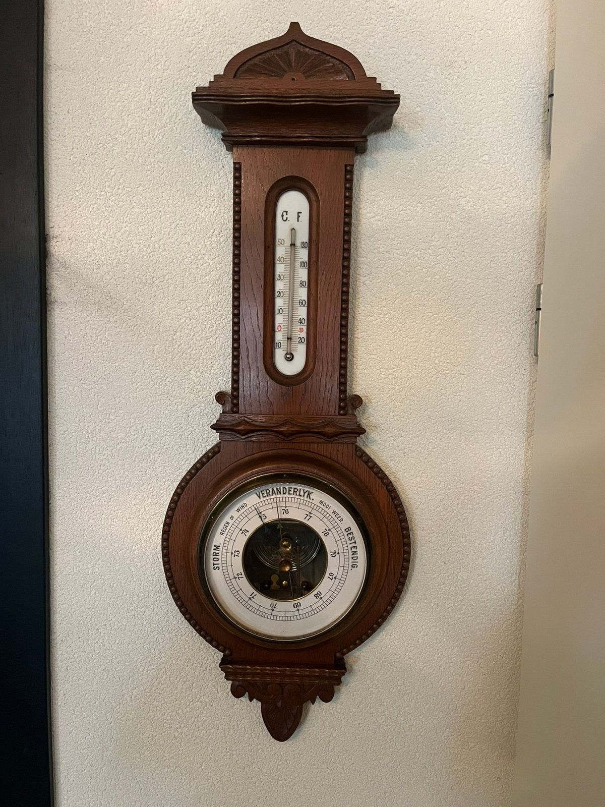 Antiekeaneroïde banjo barometer met ingebouwde thermometer, Ophalen, Barometer