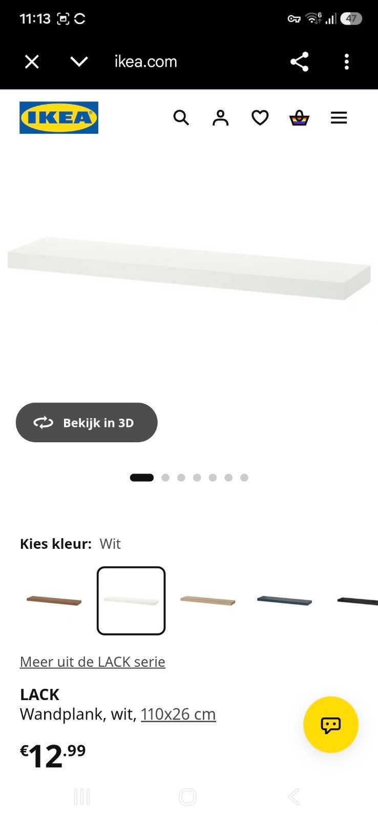 2x IKEA LACK Wandplank wit 110x26 cm samen €10, Ophalen, Zo goed als nieuw