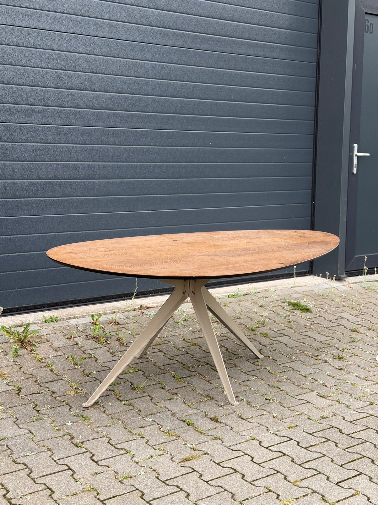 Massief eiken kiezel eettafel 200 x 90 cm, Ophalen, 200 cm of meer, 50 tot 100 cm, Zo goed als nieuw