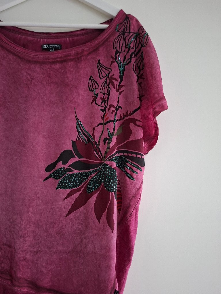 Didi shirt/ blouse met print en pailletten donkerrood 44, Verzenden, Maat 42/44 (L), Didi, Zo goed als nieuw