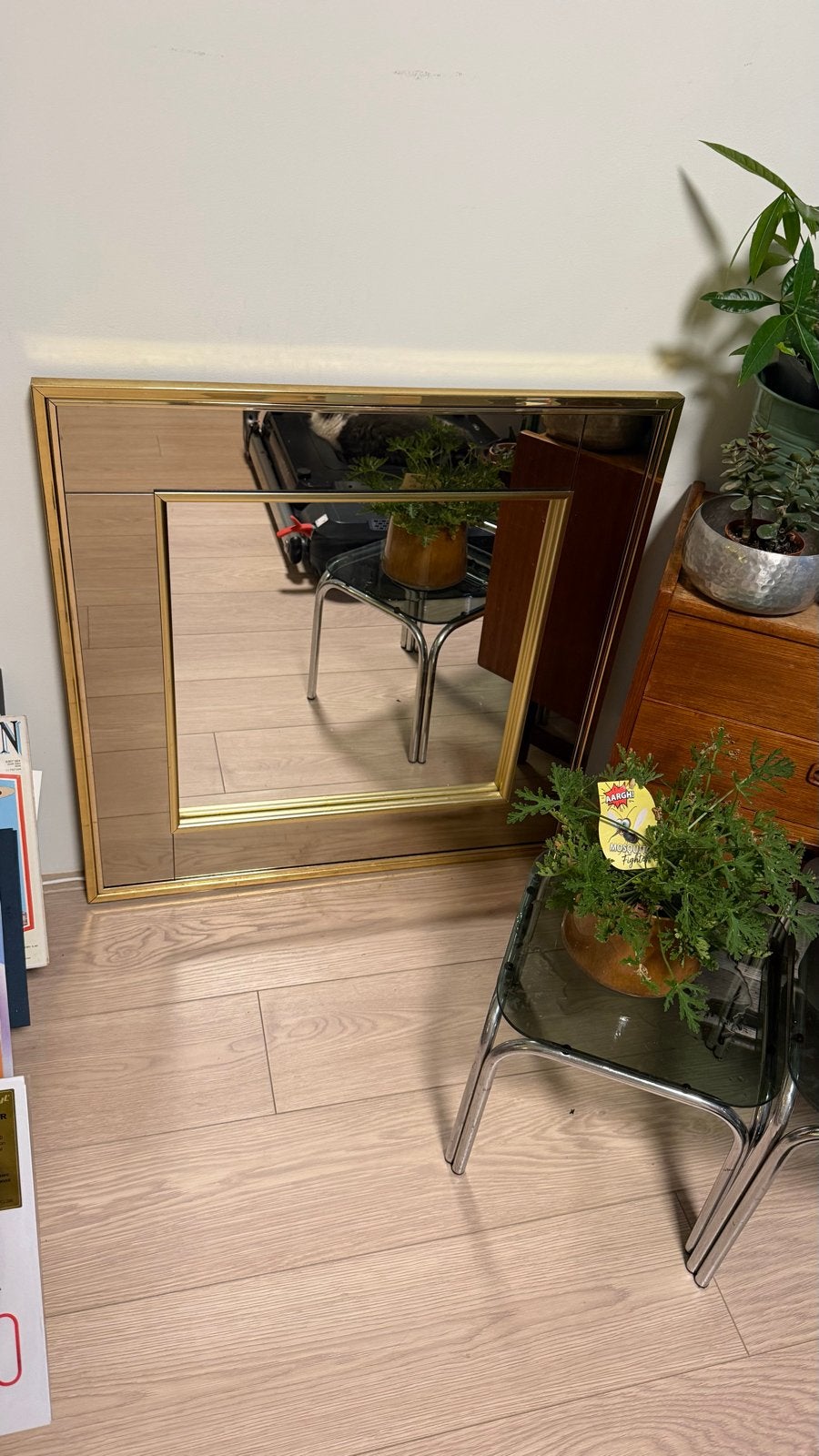 Vintage Gouden spiegel met facetrand - 80x80 cm, Huis en Inrichting, Ophalen, Gebruikt, Vierkant, 75 tot 100 cm