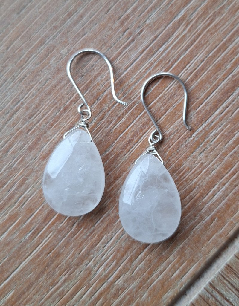 handgemaakte oorbellen echt zilver en witte kwarts, Sieraden, Tassen en Uiterlijk, Oorbellen, Hangers, Verzenden, Wit, Nieuw
