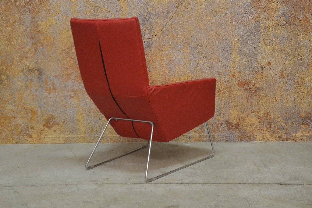 ZGANieuw rode leren Label Don design fauteuil, Huis en Inrichting, Label, 75 tot 100 cm, Ophalen of Verzenden, Label