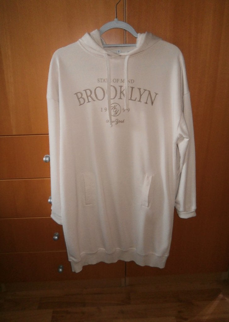 Fijn tricot Hoodie jurkje/tuniek mt M Page One met tekst., Kleding | Dames, Maat 38/40 (M), Beige, Ophalen of Verzenden, Zo goed als nieuw
