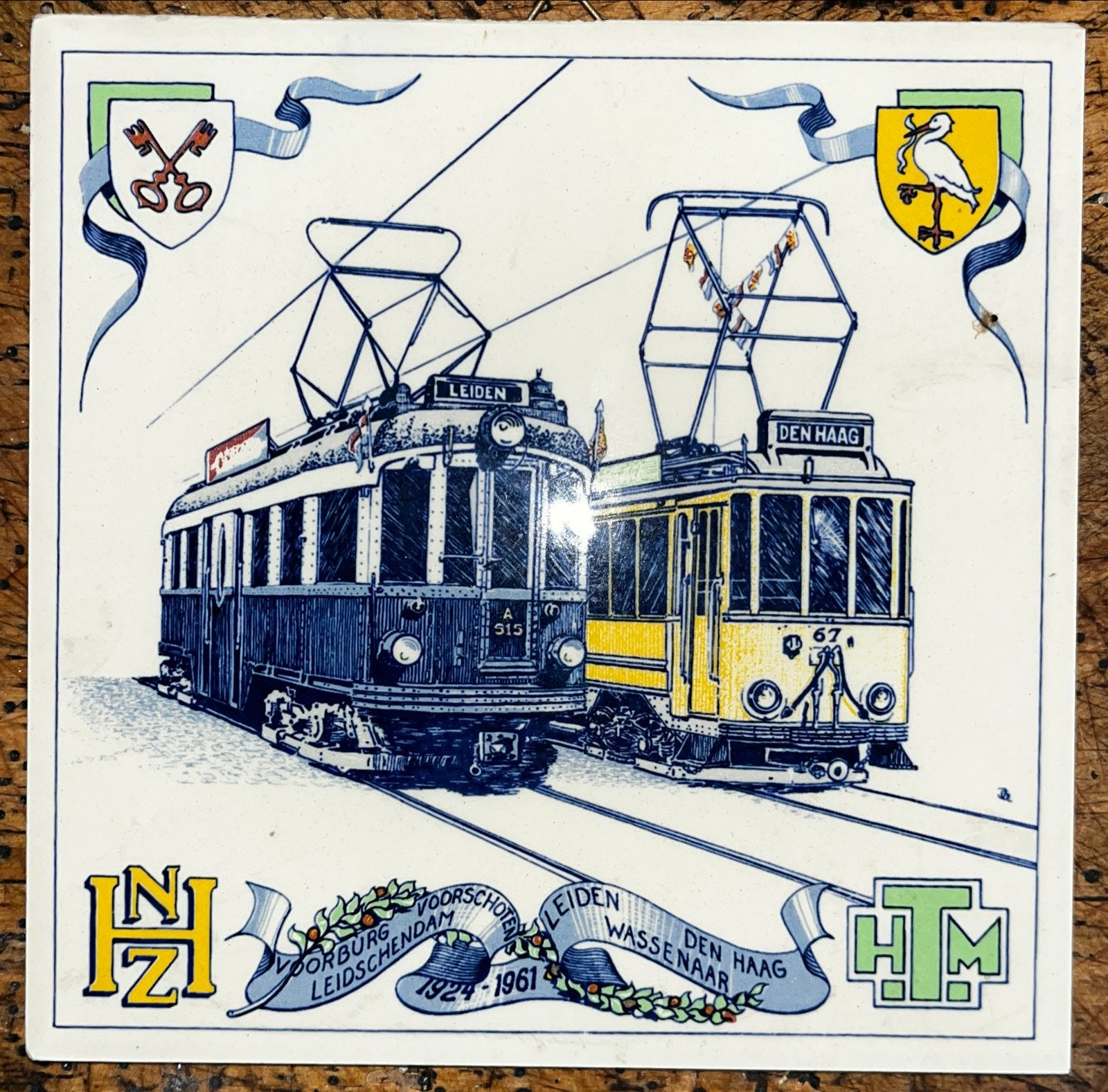 Tegel NHZ - HTM, tramlijn Leiden - Den Haag, Antiek en Kunst, Ophalen of Verzenden
