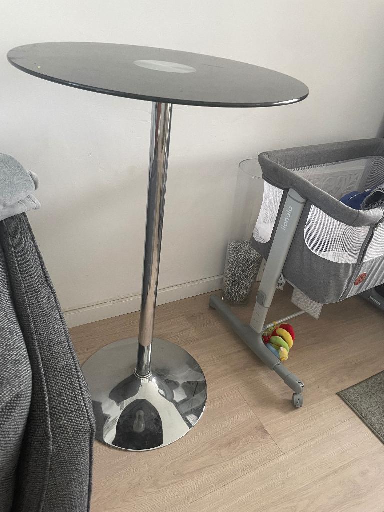 Zware statafel met glazen blad - zwart, Ophalen, Gebruikt