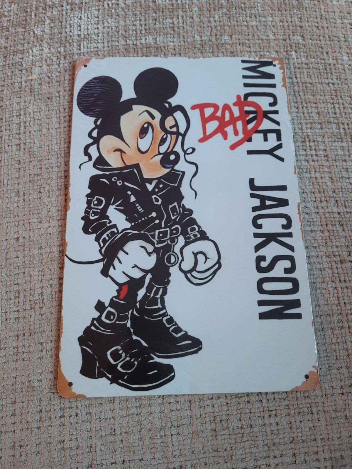 Mickey Mouse als Michael Jackson 'Bad' metalen bord 20x30cm, Verzamelen, Ophalen of Verzenden, Mickey Mouse, Nieuw, Plaatje of Poster