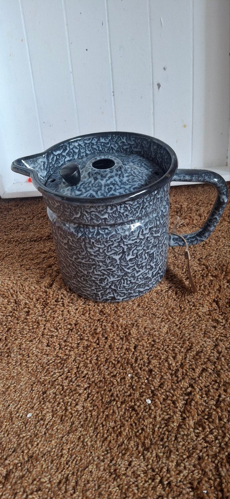 Vintage emaille melkkoker/pan - grijs gewolkt, Antiek en Kunst, Antiek | Emaille, Ophalen of Verzenden