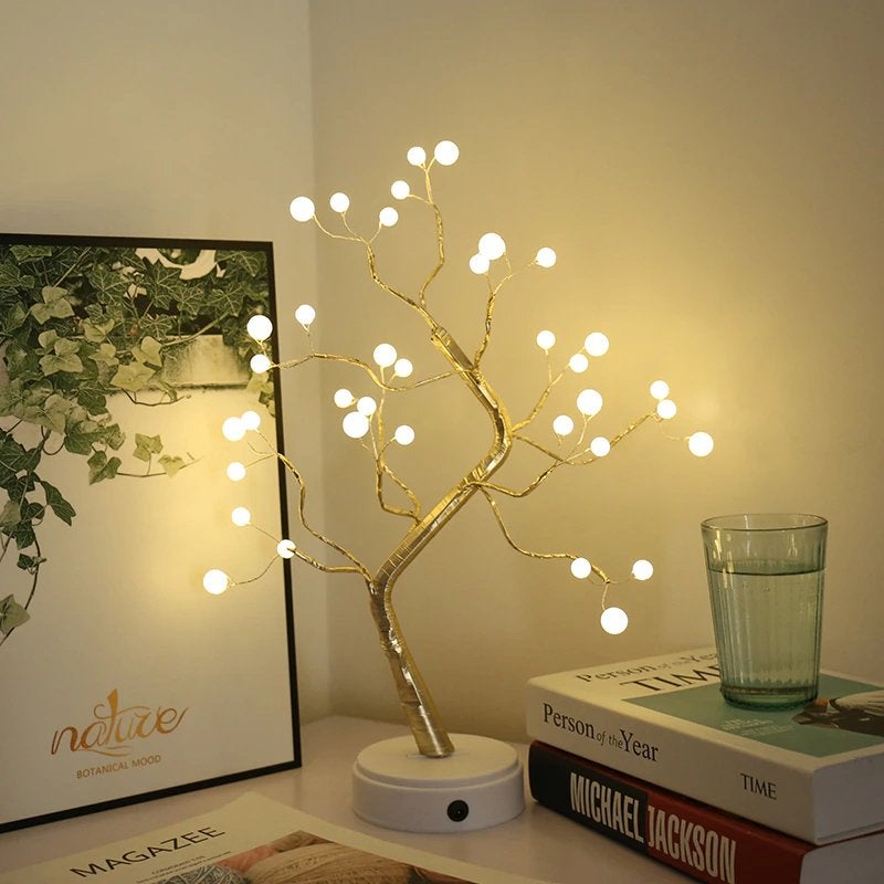 Gouden Tak Met Parel Led Lampen USB Of Batterijen Kunstplant, Verzenden, Nieuw, Kunstplant