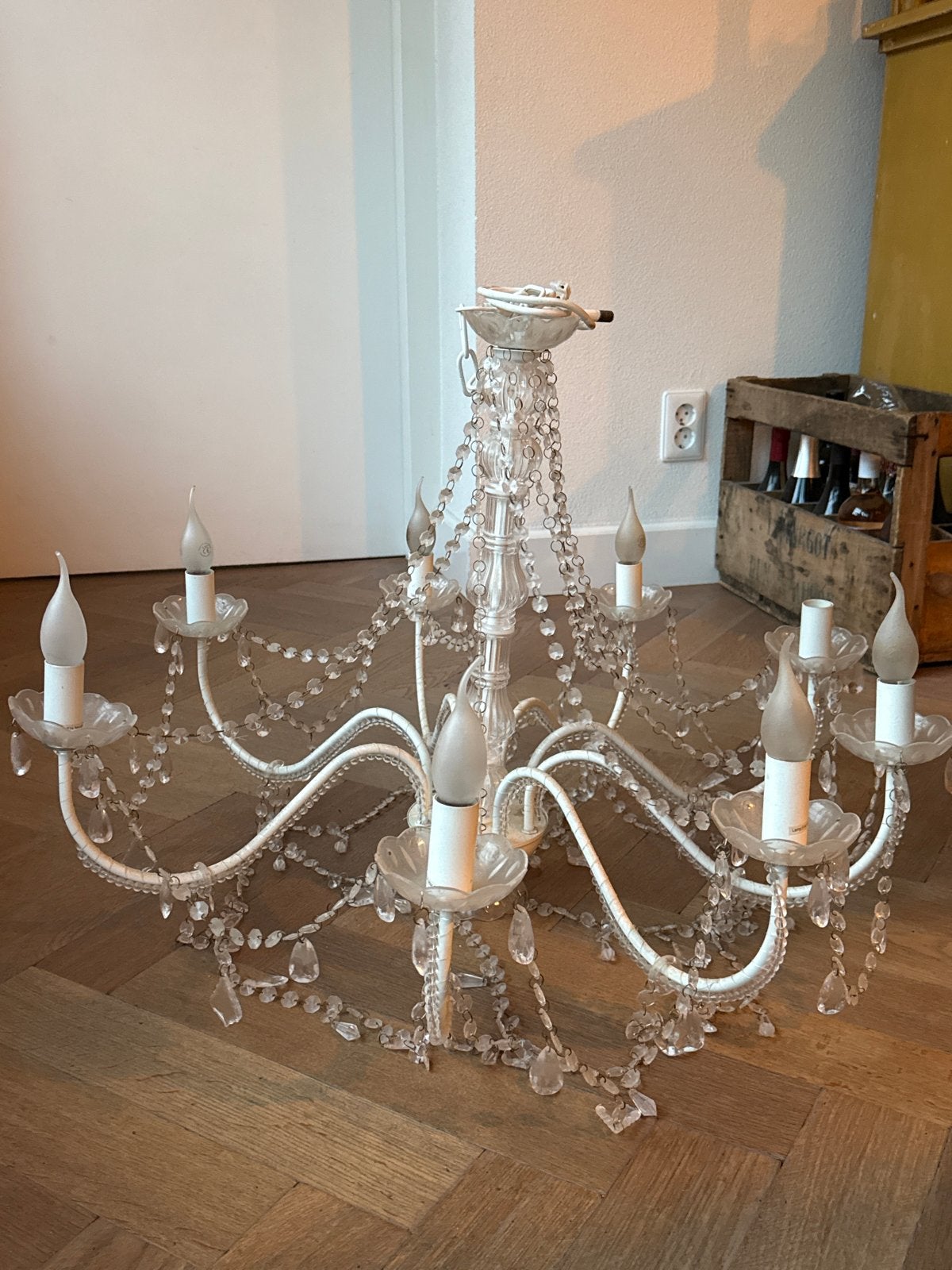 Witte  kroonluchter, Ophalen, Gebruikt, Glas, E14 (klein)