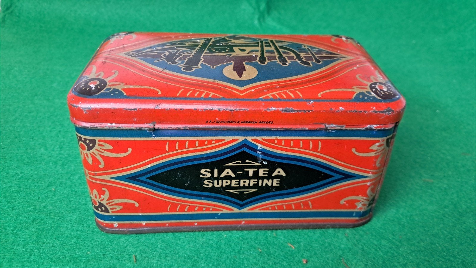 Antiek theeblik Sia-Tea Superfine - Pierre Colla Antwerpen (, Ophalen of Verzenden, Gebruikt, Overige