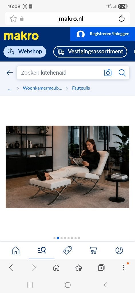 Barcelona fauteuil met voetenbank in nieuwstaat, Huis en Inrichting, Fauteuils, Ophalen of Verzenden, Zo goed als nieuw, 75 tot 100 cm