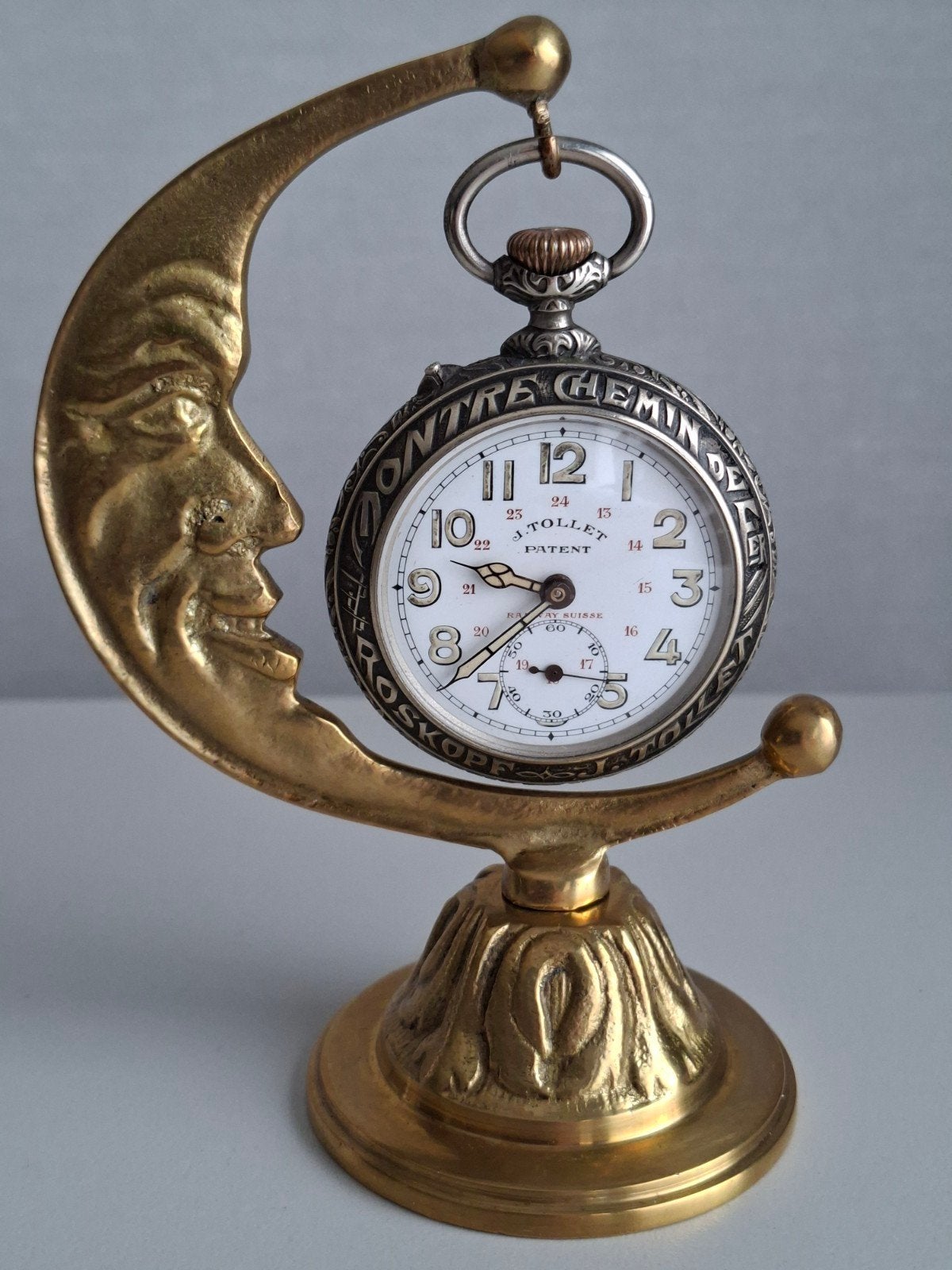 Zakhorloge Roskopf ( J. Tollet ) met porte montre ., Ophalen of Verzenden