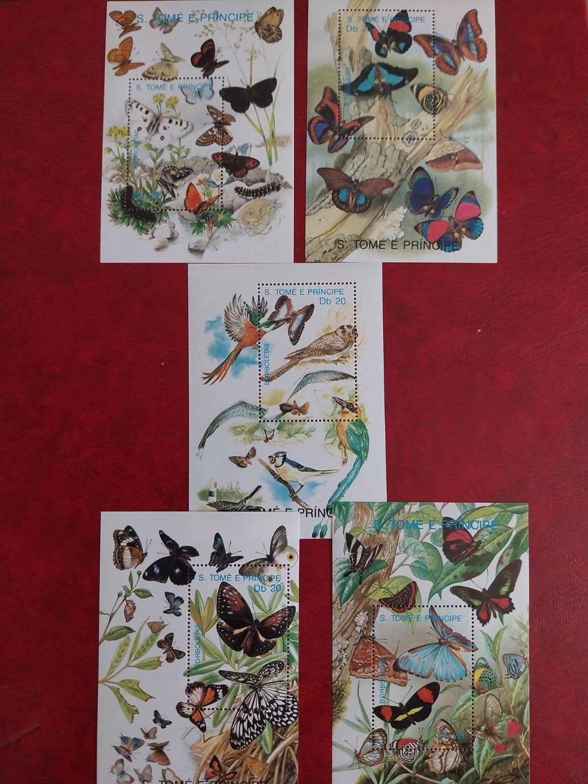 St Tome e Principe blok 216/220 vlinders 1989 postfris mi 40, Ophalen of Verzenden, Dier of Natuur