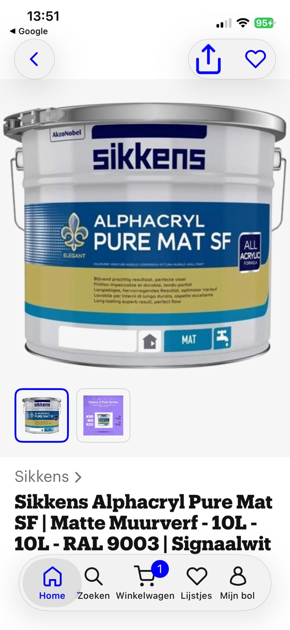 NIEUW Sikkens Alphacryl Pure Mat SF Verf RAL 9003 & LO.05.65, Ophalen of Verzenden, Nieuw, Overige typen