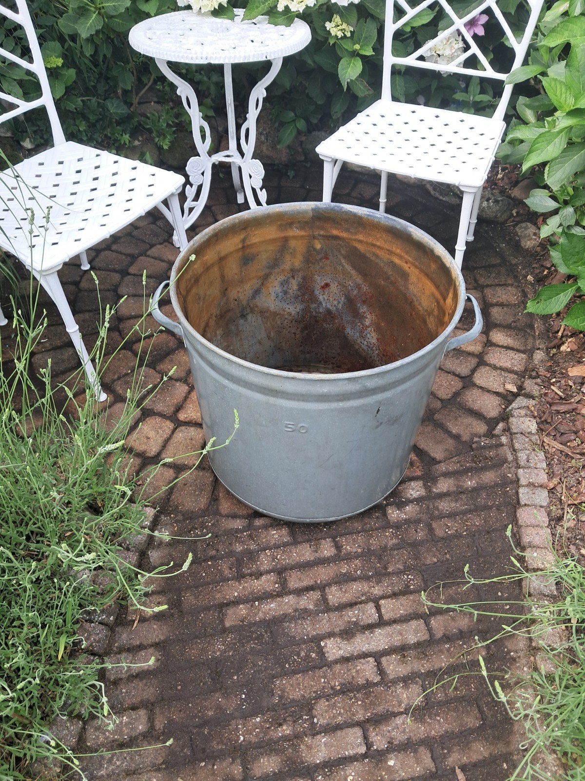 Zinken ketel 50 liter, Tuin en Terras, Bloembakken en Plantenbakken, Ophalen, Gebruikt, Minder dan 30 cm, Rond