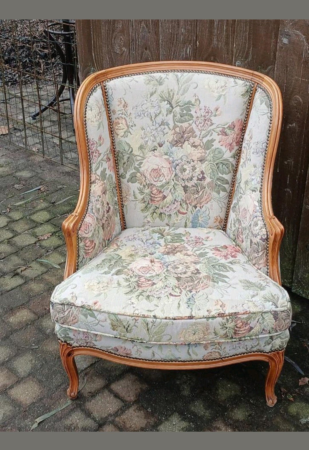 Vintage fauteuil met bloemenbekleding, Ophalen, Gebruikt, Minder dan 75 cm, Vintage, Klassiek, Bloemen