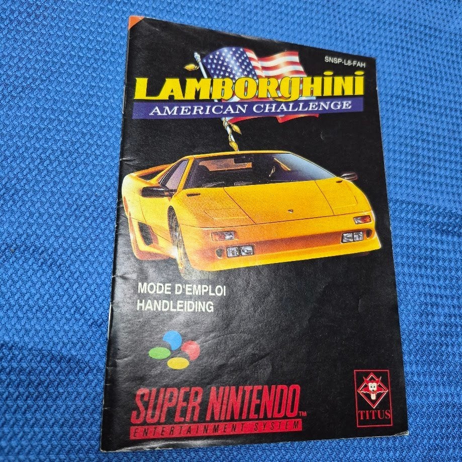 Lamborghini American Challenge SNES handleiding Nette staat, Spelcomputers en Games, Games | Nintendo Super NES, Avontuur en Actie