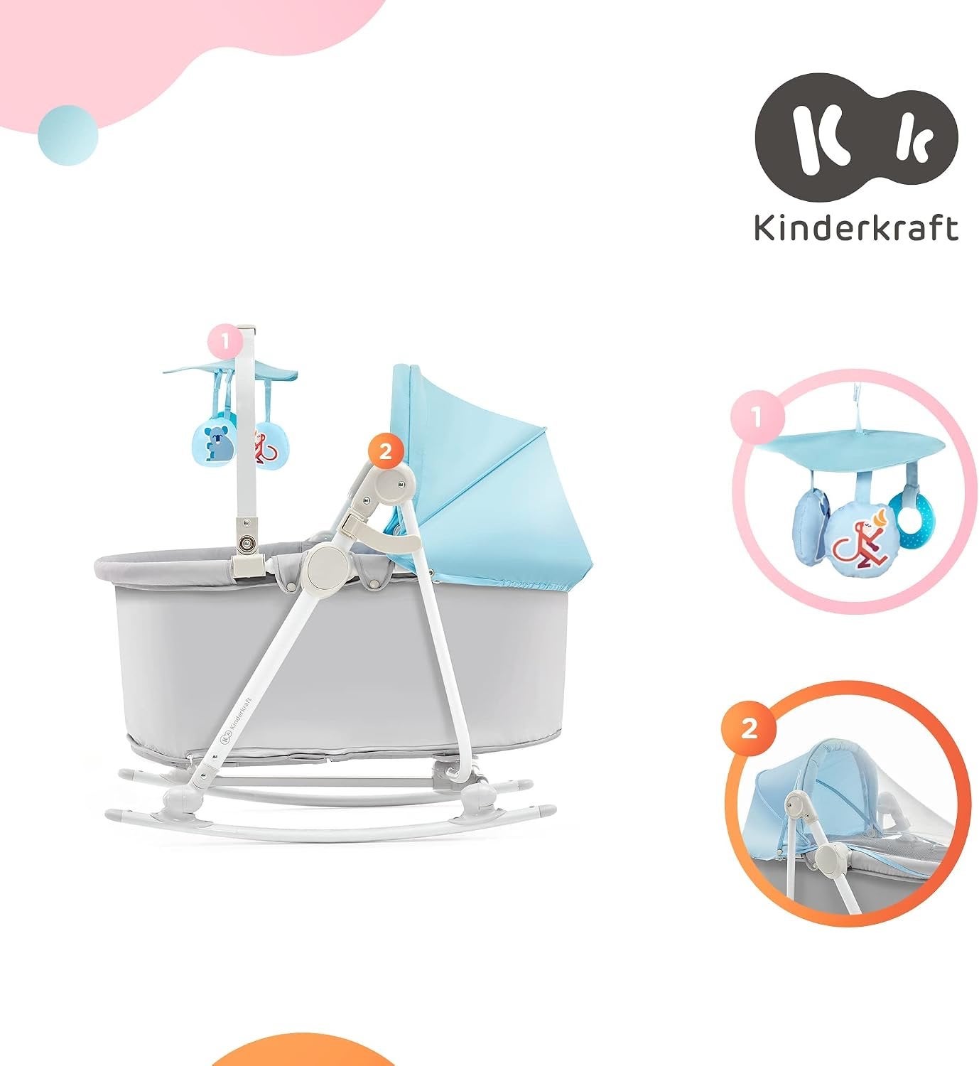 Kinderkraft 3-in-1 Wieg/Schommelstoel/Wipstoel, Ophalen, Zo goed als nieuw, Wieg