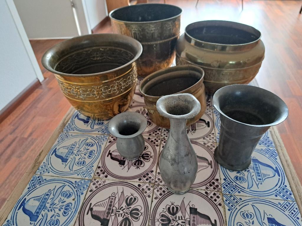 messing potten  en tinnen vaasjes, Antiek en Kunst, Ophalen