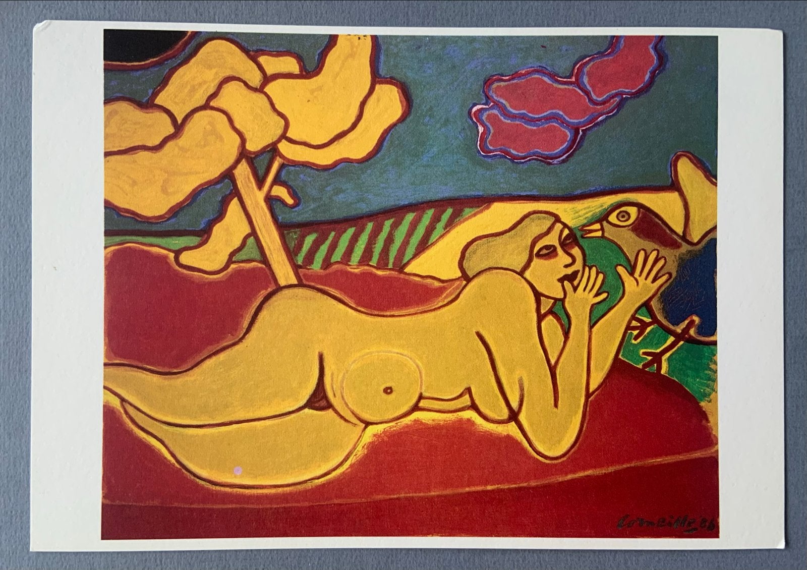 Kunstkaart Corneille - Tendre dialogue avec l'oiseau (1986), Verzenden, 1980 tot heden, Ongelopen, Overige thema's