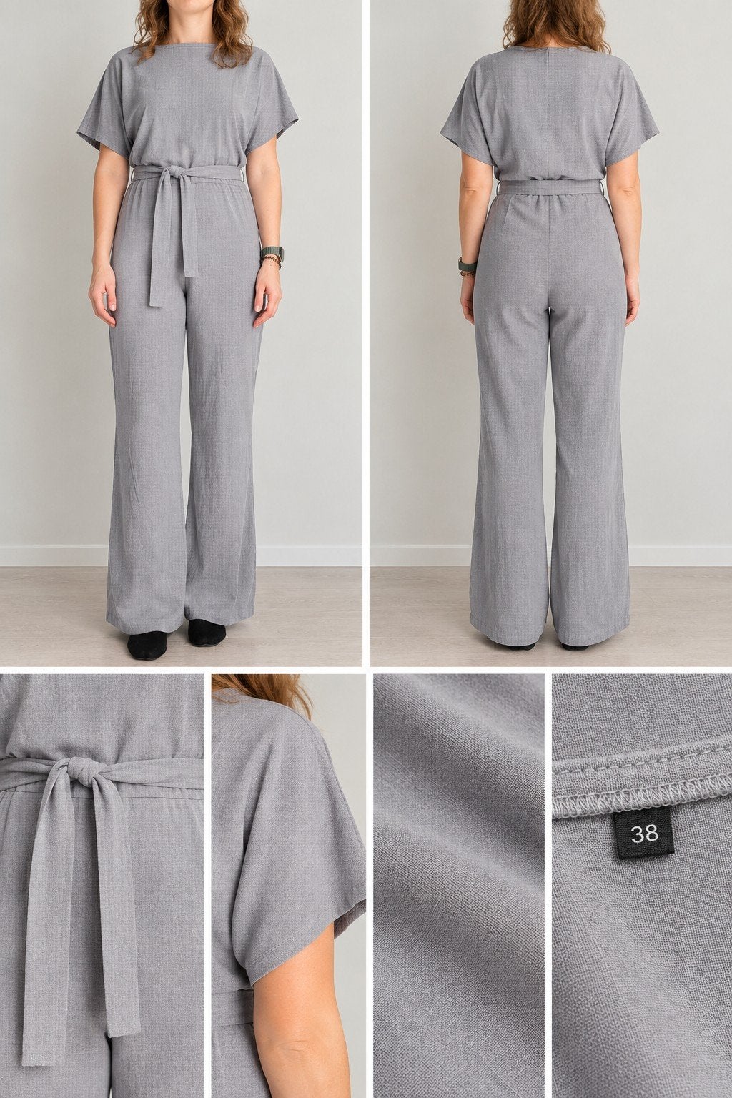 Grijze jumpsuit met ceintuur, Ophalen of Verzenden, Zo goed als nieuw, Maat 38/40 (M), Grijs