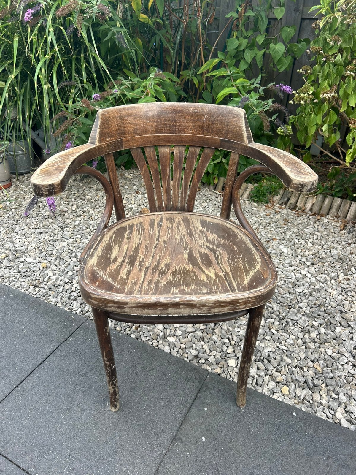 Originele vintage Thonet Radomsko caféstoel met armleuningen, Ophalen, Gebruikt, Bruin, Thonet