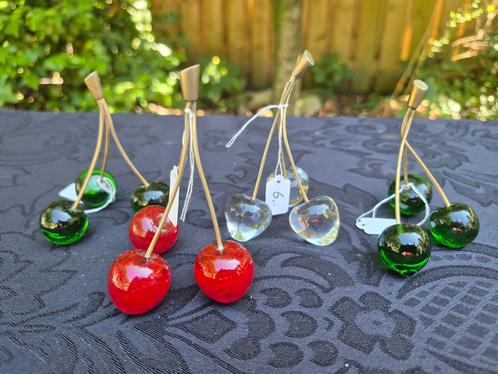 Vintage glazen kersen - Rood, Groen, Transparant, Ophalen of Verzenden