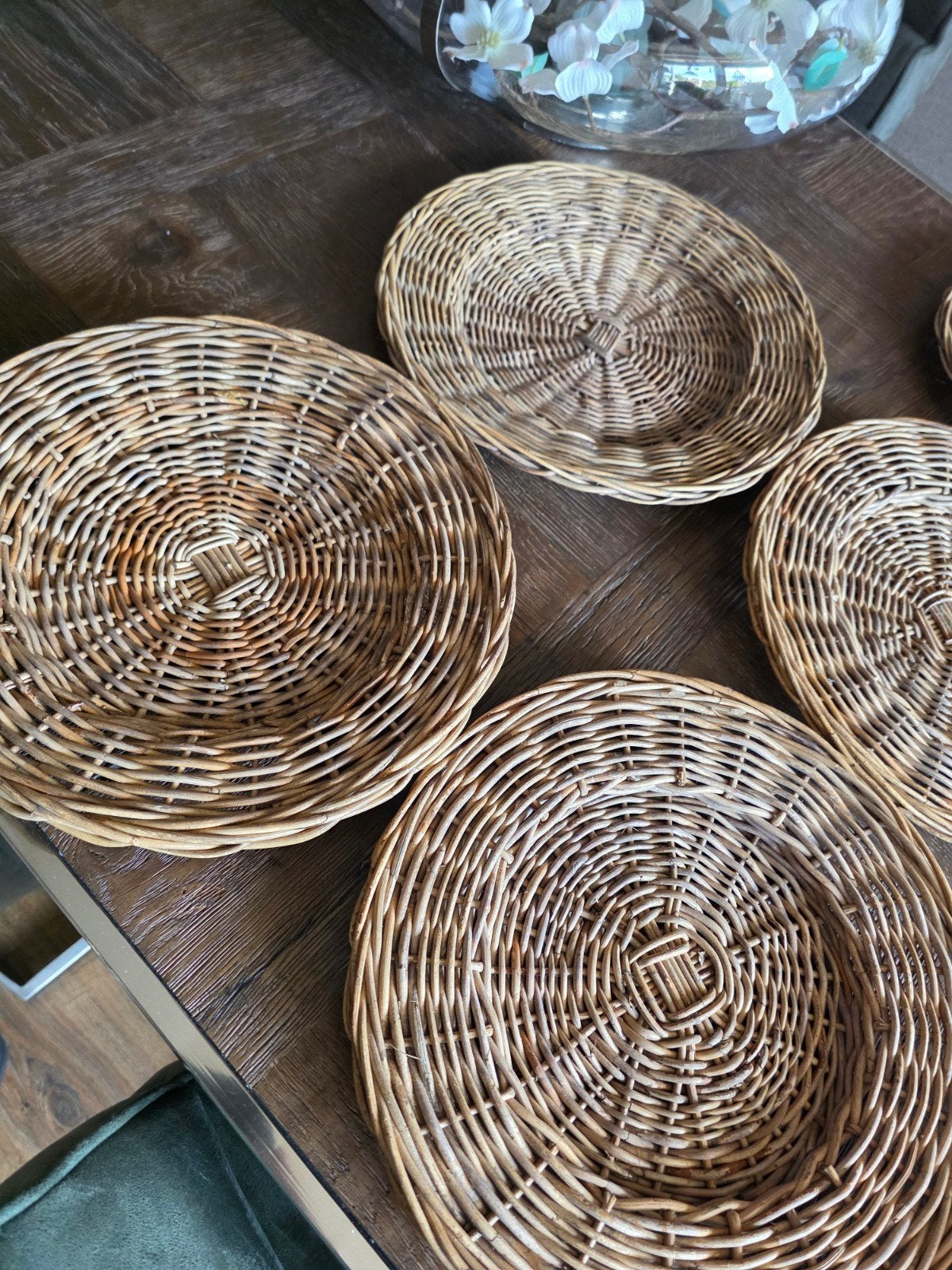 8 Riviera Maison Rattan Borden, Gevlochten, Schaal, Rond, Ophalen of Verzenden