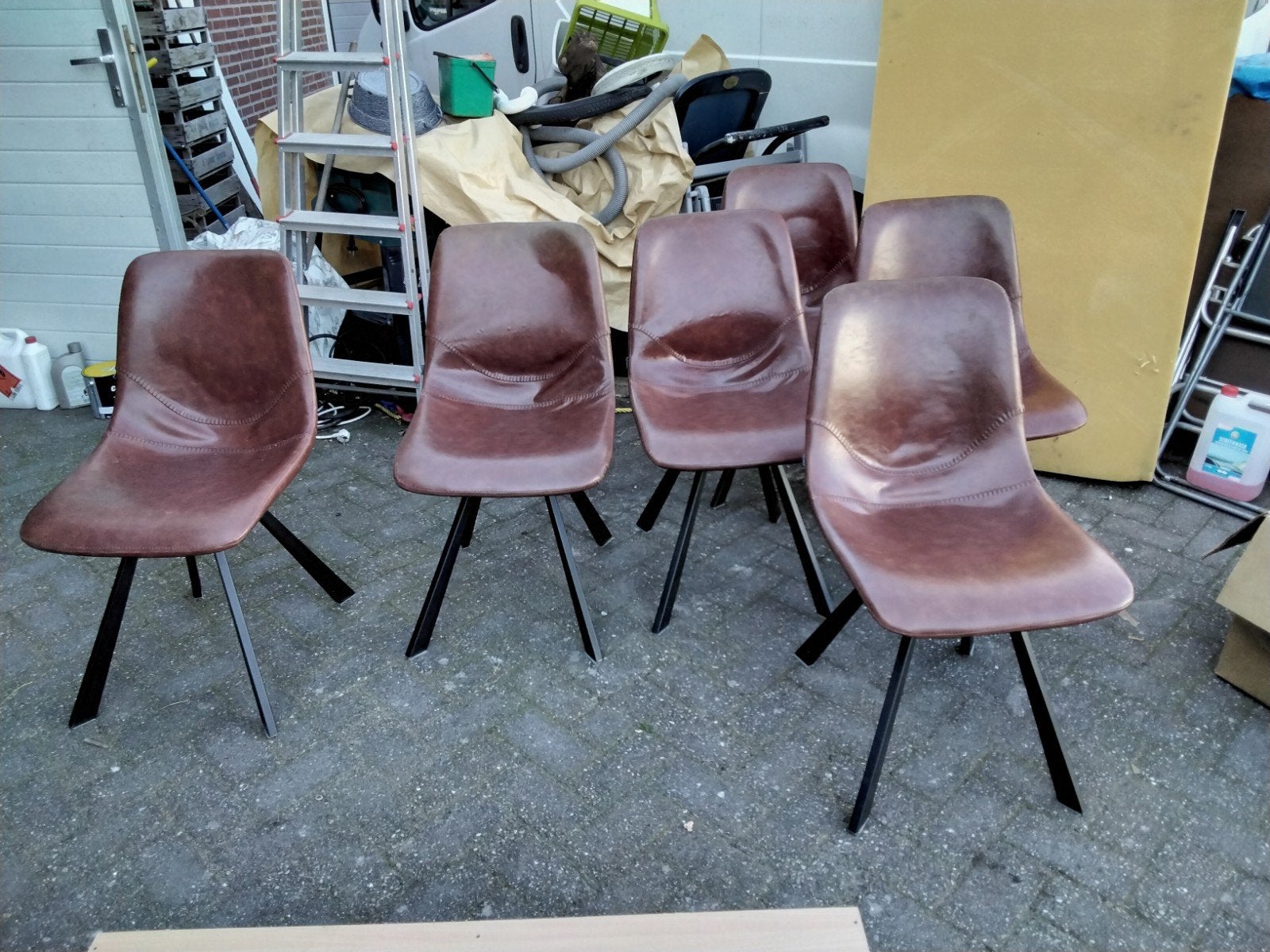 6 keuken stoelen  met leer, bruin., Huis en Inrichting, Ophalen of Verzenden, Gebruikt, Bruin, Leer