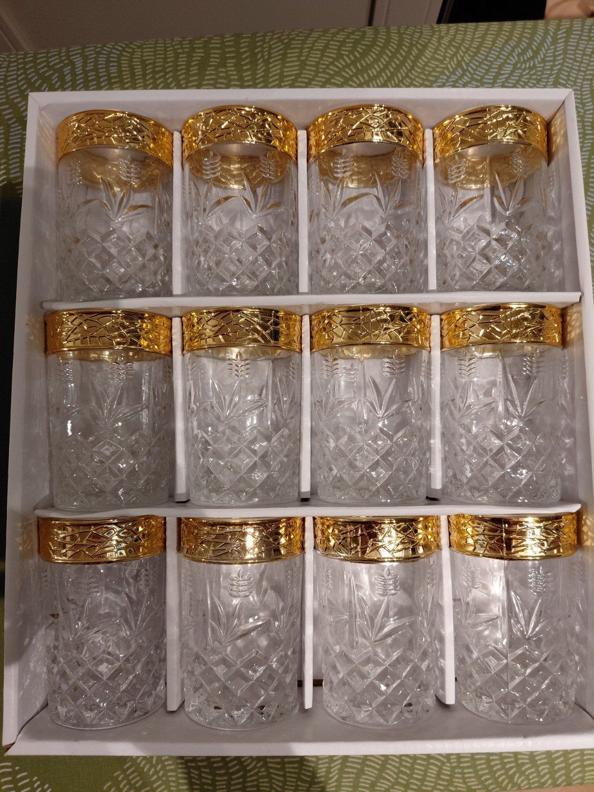 Set van 12 kristallen glazen met gouden rand - 150ml, Glas of Glazen, Nieuw, Ophalen of Verzenden, Glas