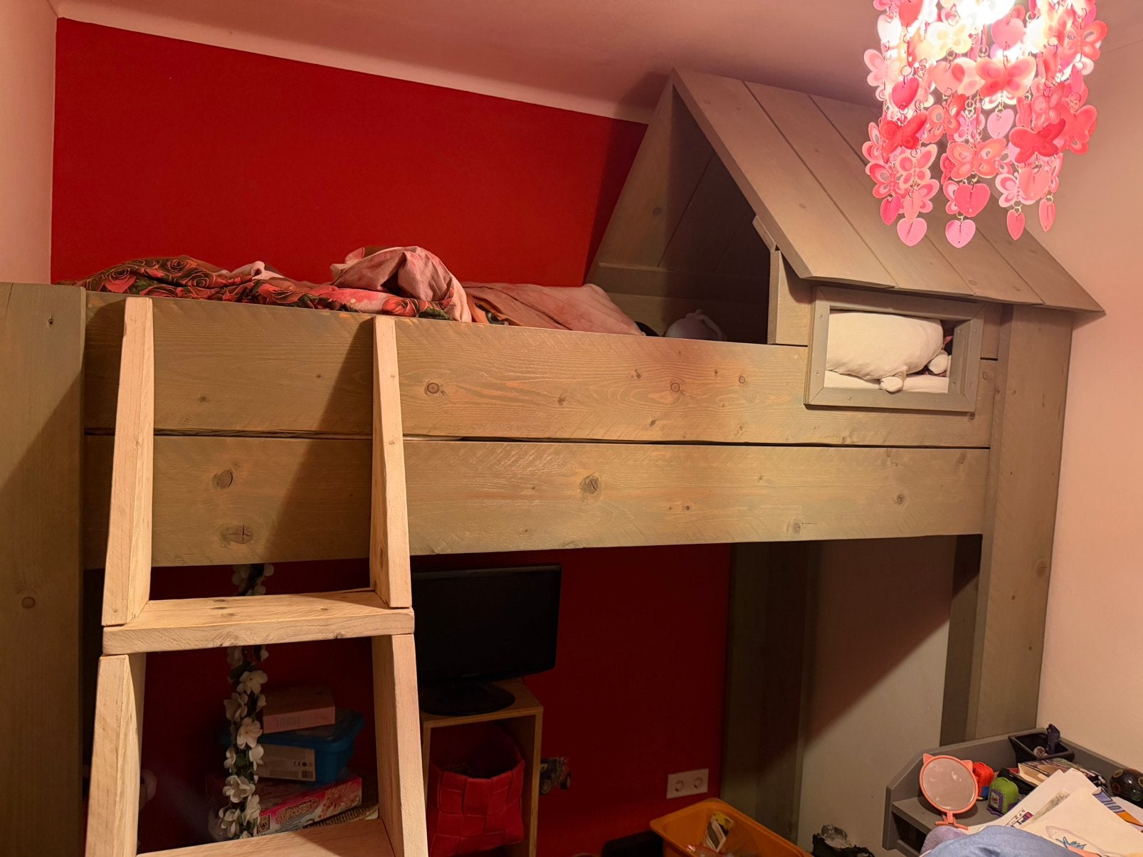 Stijgerhouten hoogslaper met dakje, Ophalen, Gebruikt, Hoogslaper