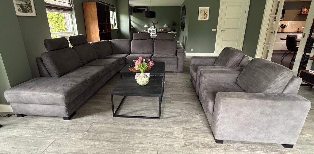 Hoekbank met 2 fauteuils, Huis en Inrichting, Banken | Bankstellen, Gebruikt, Hoekbank, Vierpersoons of meer, 250 tot 300 cm, 75 tot 100 cm
