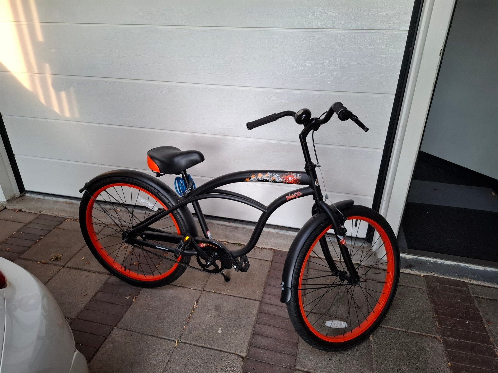 Mongoose Beach Cruiser Fiets - Zwart met Oranje Velgen, Fietsen en Brommers, Ophalen, Staal, Zo goed als nieuw, Mongoose