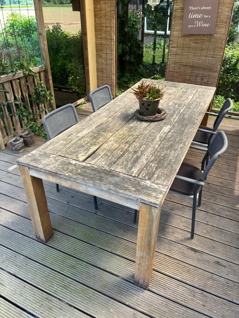 Tuinset met stoelen en houten tuintafel, Ophalen of Verzenden, Gebruikt, Rechthoekig, Hout