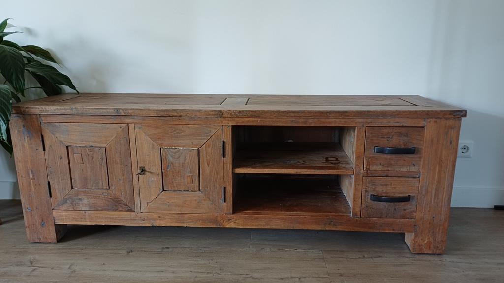 Teakhouten tv meubel, Ophalen, Gebruikt, 25 tot 50 cm, Minder dan 100 cm