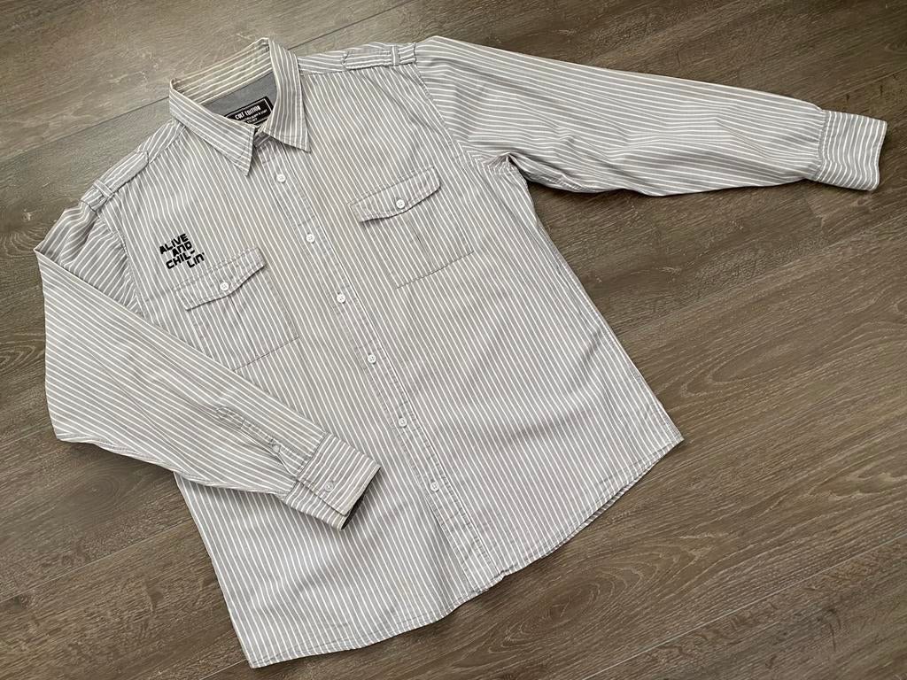 Grijs Gestreept Overhemd XXL van CULT EDITION, Kleding | Heren, Overhemden, Cult Edition, Ophalen of Verzenden, Overige halswijdtes