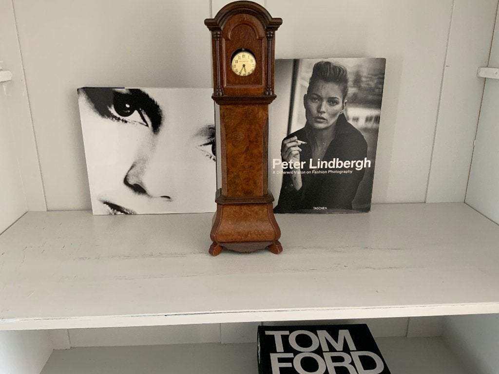 Noten houten zakhorlogekast zakhorloge in mini staande klok, Ophalen of Verzenden