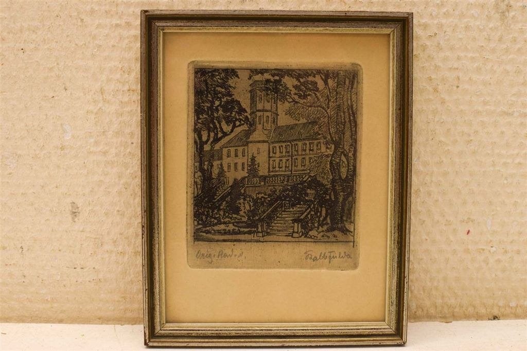 prent / tekening van een kasteel/huis 45756